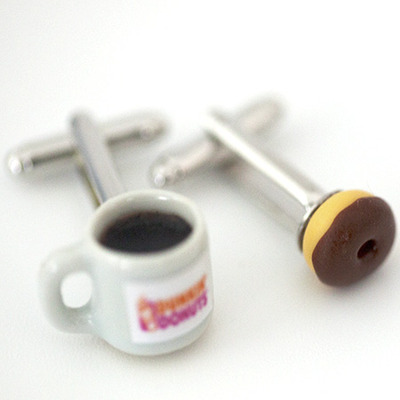 Kawaii miniature dunkin donut coffee and chocolate donut cufflinks