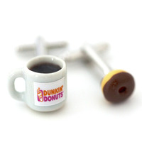 Kawaii Miniature Dunkin Donut Coffee and Chocolate Donut Cufflinks - Thumbnail 1