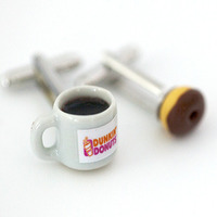 Kawaii Miniature Dunkin Donut Coffee and Chocolate Donut Cufflinks - Thumbnail 2