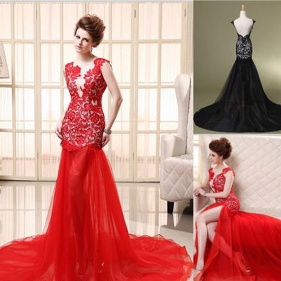 Lace red or black sexy prom dress formal dress cocktail dress military ball gown,pd3800215