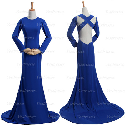 Long prom dress, royal blue prom dress, long sleeve prom dress, cheap prom dress, unique prom dress, backless prom dress, evening dress, pd15237