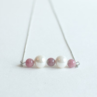 Rose Quartz Silver Chain Necklace NL0803 - Thumbnail 2