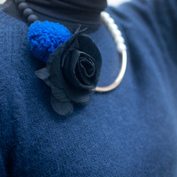 Black Lace Flower Metal Pendant Necklace NL0829 - Thumbnail 2