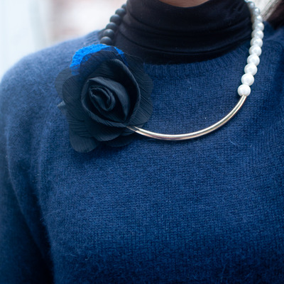 Black lace flower metal pendant necklace nl0829 - Thumbnail 2