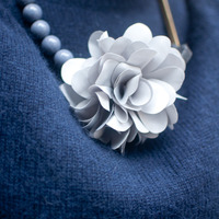 Grey Lace Flower Necklace NL0855 - Thumbnail 1