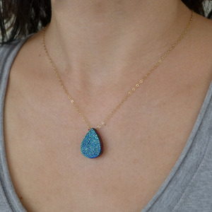 Titanium Druzy Necklace - Shimmery Sea - Thumbnail 4