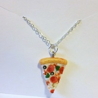 Kawaii Cute Miniature Food Necklaces - Supreme Pizza with Sterling Silver Chain - Thumbnail 1