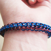Blue and Red Chainmaille Unisex Bracelet Half Persian Chain Link Jewelry for Men and Women - Thumbnail 3