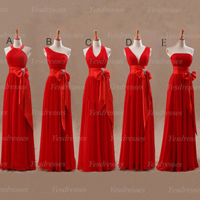 Long bridesmaid dresses, mismatched bridesmaid dress, red bridesmaid dress, elegant cheap chiffon bridemsaid dress, pd15281 - Thumbnail 1