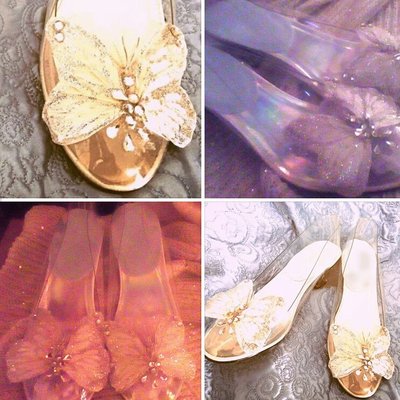 Cinderella's glass slippers, silver butterfly, adult size