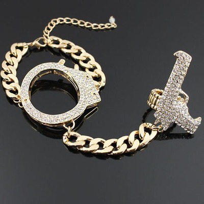 Cuffed rhinestone handchain