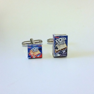 Kawaii miniature strawberry and blueberry pop tarts cufflinks
