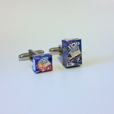 Kawaii miniature strawberry and blueberry pop tarts cufflinks
