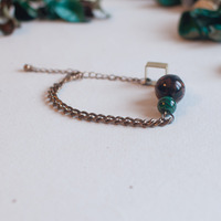 Malachite Green Beaded Gold Metal Bracelet BL0814 - Thumbnail 1