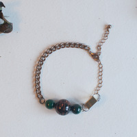 Malachite Green Beaded Gold Metal Bracelet BL0814 - Thumbnail 3