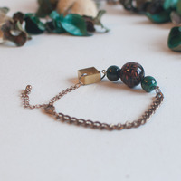 Malachite Green Beaded Gold Metal Bracelet BL0814 - Thumbnail 2
