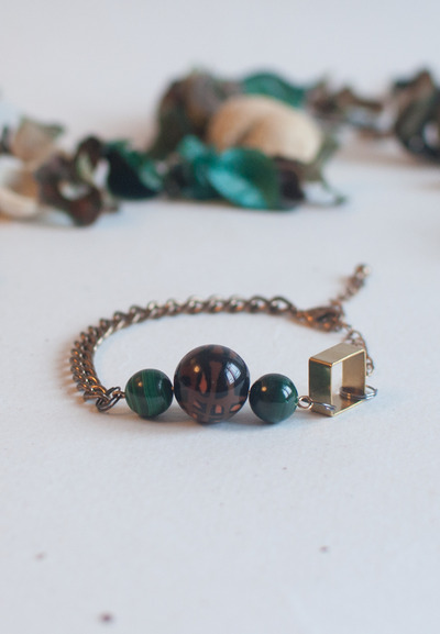 Malachite Green Beaded Gold Metal Bracelet BL0814