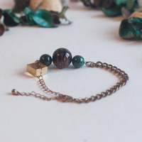 Malachite Green Beaded Gold Metal Bracelet BL0814 - Thumbnail 4