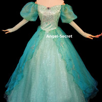 P180 Little Mermaid Aqua Custom gown princess Ariel teal sequins park version - Thumbnail 2