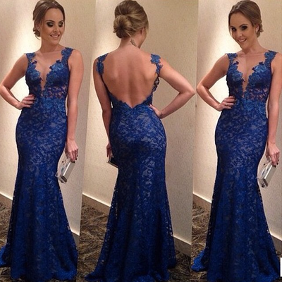 Blue prom dress, lace v-neck prom dress, sexy prom dress, long prom dress,pd380060