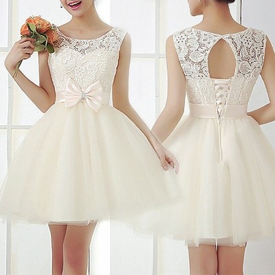 Lace prom dress, short prom dress, white prom dress, online prom dresses,pd380059