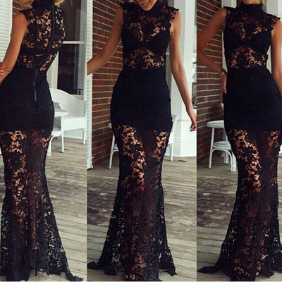 Short-sleeved prom dress, lace prom dress, sexy prom dress, long prom dresses,pd380058