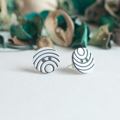 Vintage black & white earrings er0849 - Thumbnail 2
