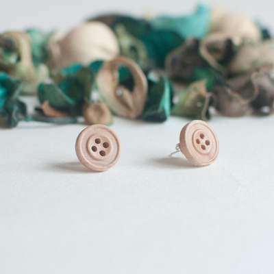 Wooden button earrings er0842 - Thumbnail 2