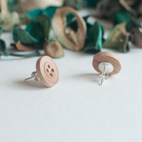 Wooden Button Earrings ER0842 - Thumbnail 2