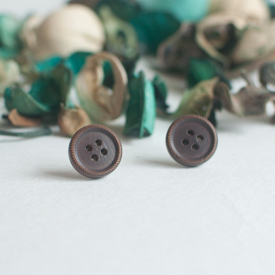 Brown vintage button earrings er0844 - Thumbnail 1