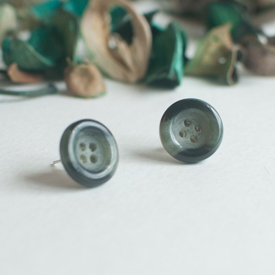 Vintage dark green buttons earrings er0846 - Thumbnail 1