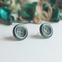 Vintage Dark Green Buttons Earrings ER0846 - Thumbnail 1