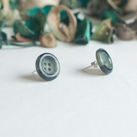 Vintage Dark Green Buttons Earrings ER0846 - Thumbnail 2
