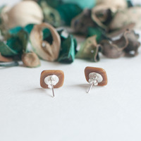 Brown Square Stud Earrings ER0847 - Thumbnail 2
