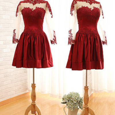 Charming burgundy sweetheart knee length prom dress with embroidery and lace, burgundy prom dresses, prom dresses 2016,pd20160708