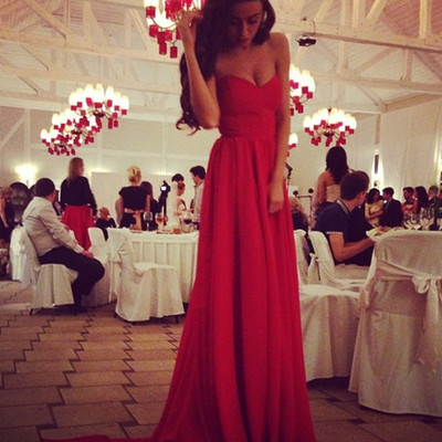 Gorgeous sweetheart sweep train chiffon prom dresses, red evening dresses, red prom dresses, red party dresses,pd20160707 - Thumbnail 4