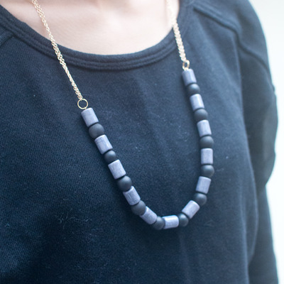 Turquoise grey & black long necklace nl0793 - Thumbnail 4