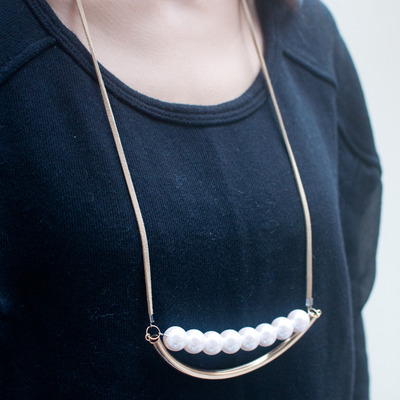 Gold metal faux pearl leather necklace nl0792