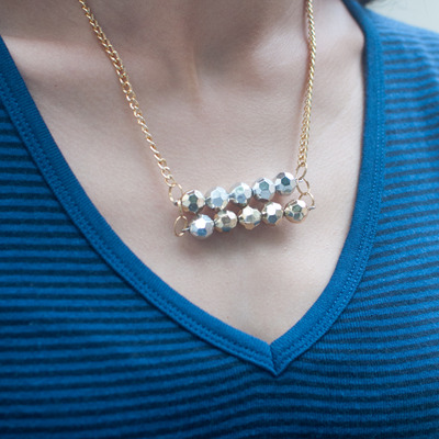 Double disco metal beads silver gold pendant necklace nl0735 - Thumbnail 5