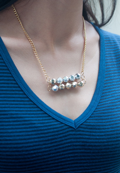 Double Disco Metal Beads Silver Gold Pendant Necklace NL0735