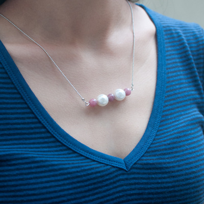 Rose quartz silver chain necklace nl0803