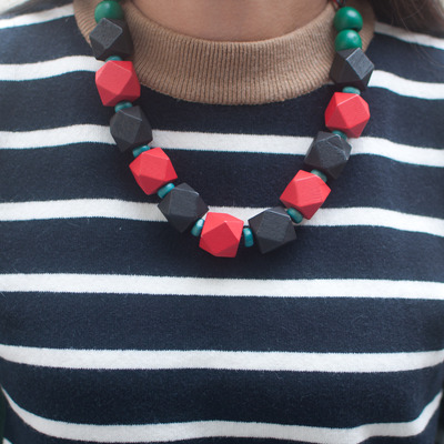 Black & red beaded christmas chunky statement necklace nl0613 - Thumbnail 5