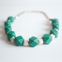Green And White Collar Necklace NL0621 - Thumbnail 3