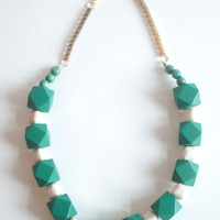 Green And White Collar Necklace NL0621 - Thumbnail 4