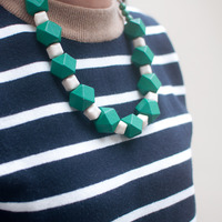 Green And White Collar Necklace NL0621 - Thumbnail 2