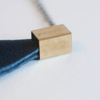 Blue Leather Gold Metal GeometricTriangle Pendant Necklace NL0737 - Thumbnail 2