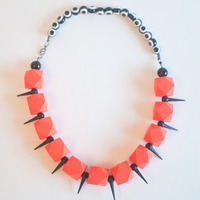 Hexagonal Cylinder Bid Orange Black Statement Necklace NL0607 - Thumbnail 4