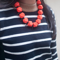 Hexagonal Cylinder Bid Orange Black Statement Necklace NL0607 - Thumbnail 2