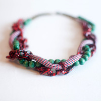 Red & Green Multi Strand Necklace NL0641 - Thumbnail 4