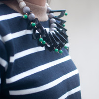 Character Flatten Plastic Plate Beaded Statement Necklace NL0647 - Thumbnail 1